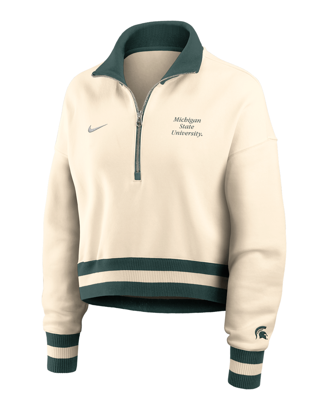Michigan State Legacy Women's Nike College Cropped 1/4-Zip Crew - Tan/Beige