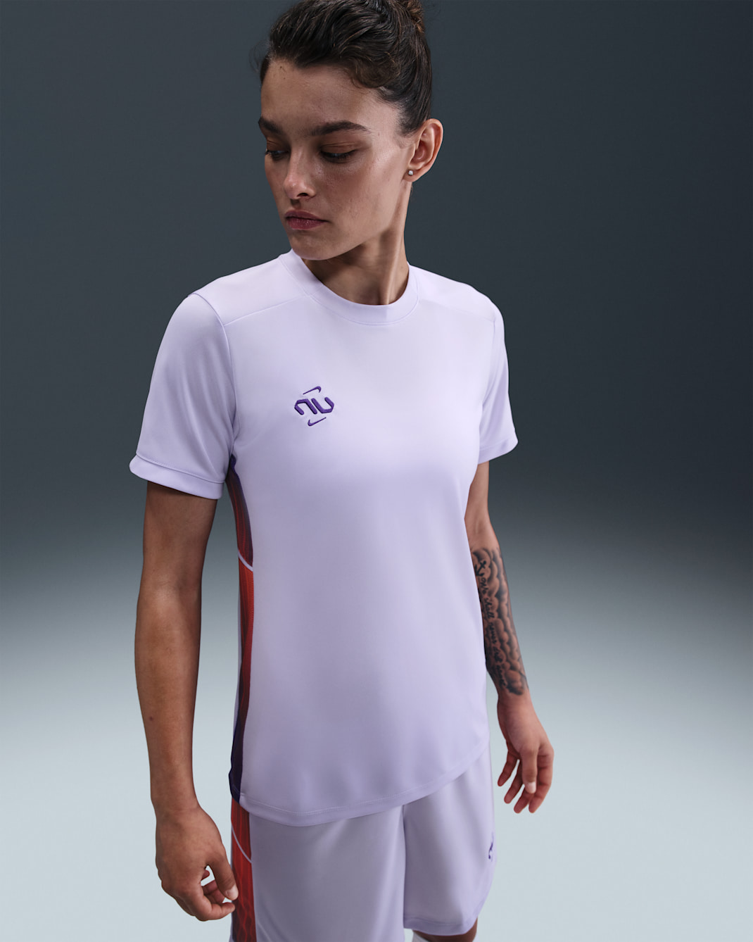 Nike United Academy Dri-FIT kortermet fotballoverdel til dame - Oxygen Purple/Dark Concord