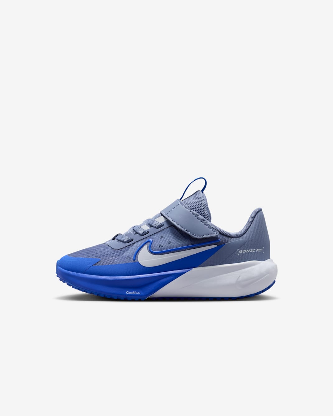 Tenis de correr para niños de preescolar Nike Sonic Fly - Índigo mundial/Azul carrera/Gris fútbol