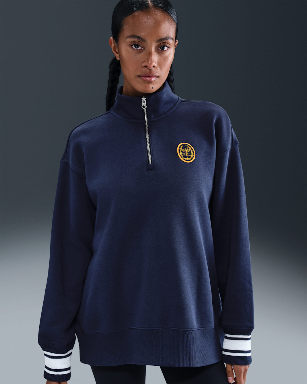 Nike Sportswear Phoenix Fleece Women's Oversized 1/4-Zip Long Sweatshirt - Midnight Navy/White/Laser Orange
