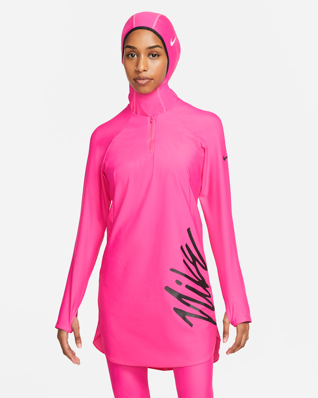 Nike Victory Logo Women's Full Coverage Swim Tunic - Pink Prime/Black/Black