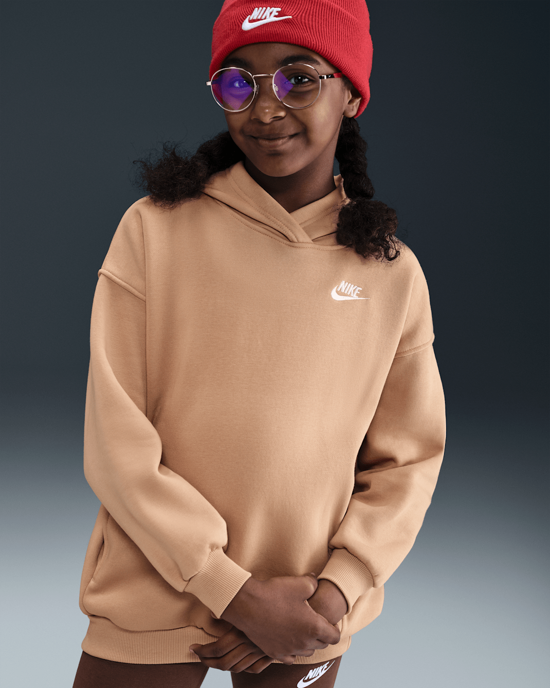 Nike Sportswear Club Fleece Big Kids' Oversized Pullover Hoodie - Hemp/Hemp/White