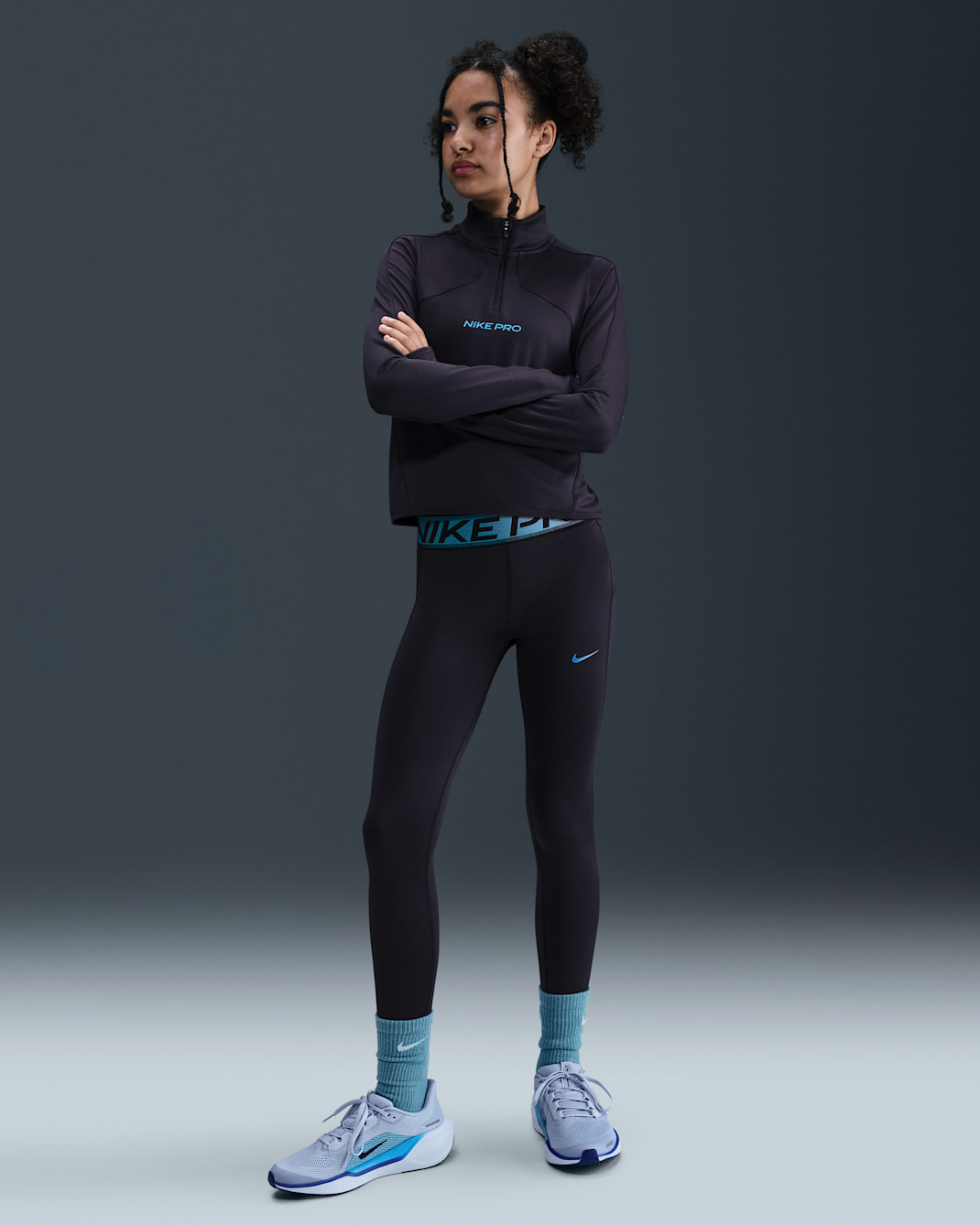 Nike Pro Dri-FIT Parlak Vurgulu Genç Çocuk (Kız) Taytı - Cave Purple