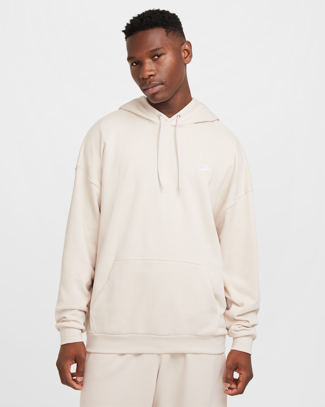 Nike Club Fleece Men's Oversized French Terry Pullover Hoodie - Light Orewood Brown/Light Orewood Brown/White