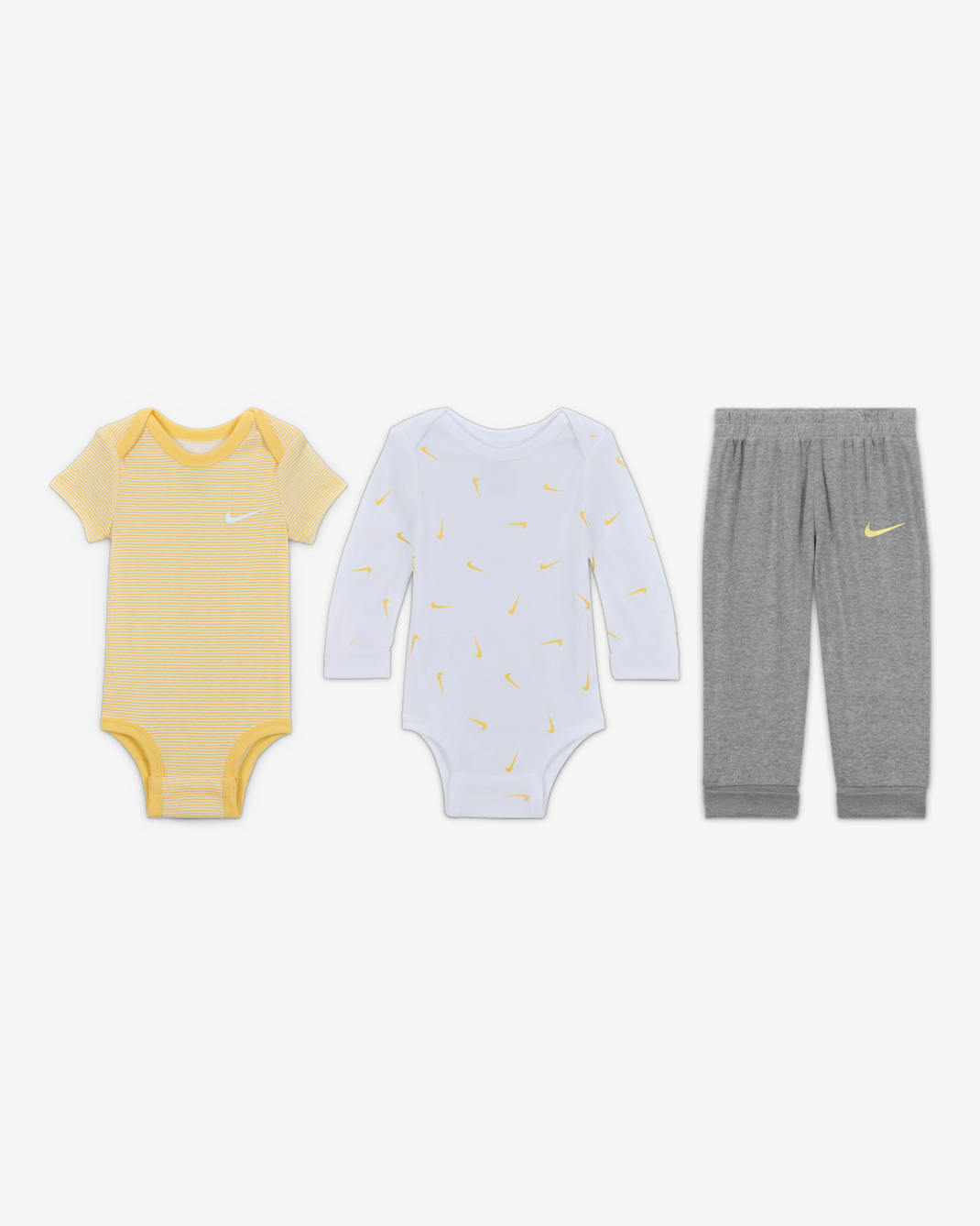 Nike Baby Essentials Baby (0-9M) 3-Piece Bodysuits and Pants Set - Multi-Color/Dark Grey Heather/Soft Yellow