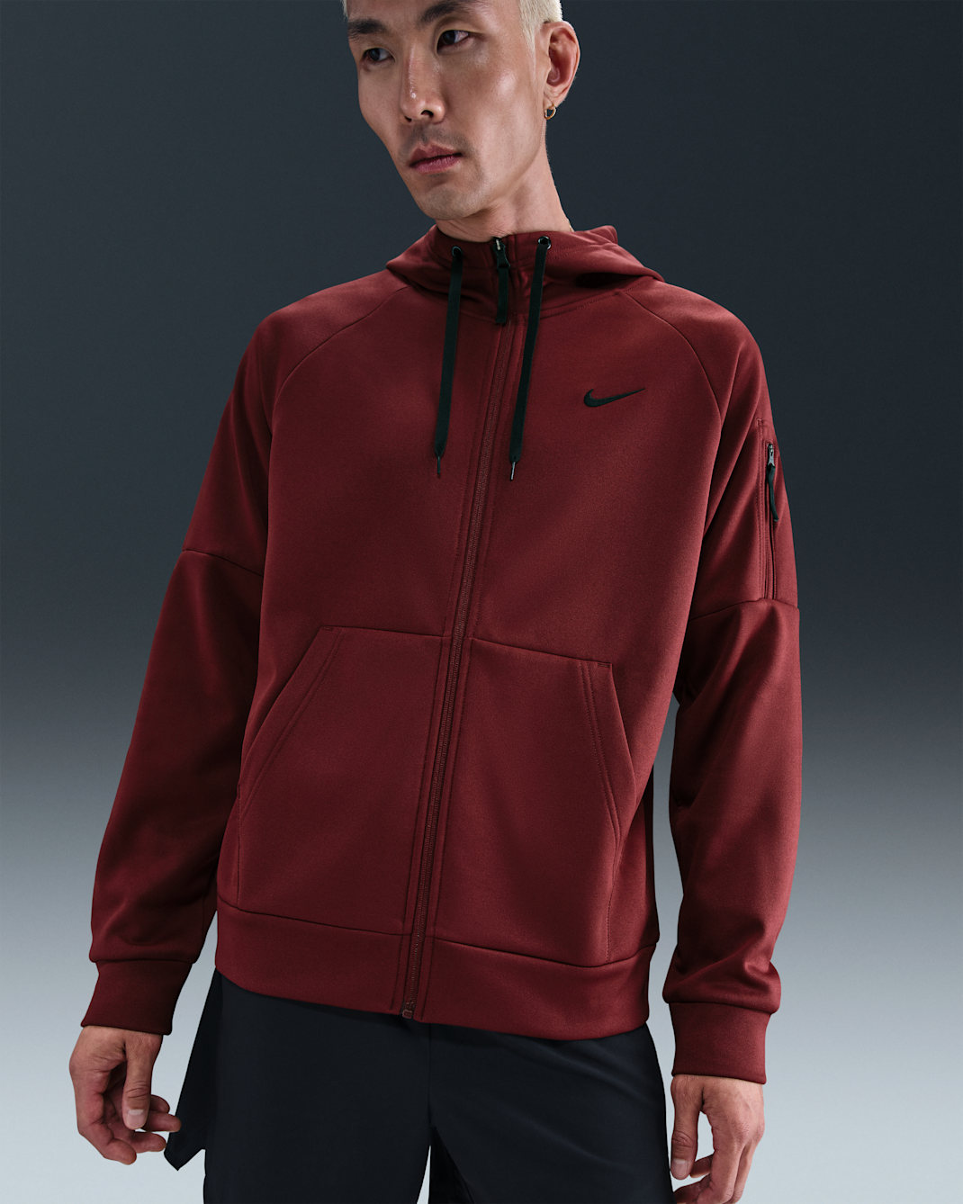 Męska bluza z zamkiem na całej długości Therma-FIT Nike Therma - Dark Team Red/Dark Team Red/Czerń