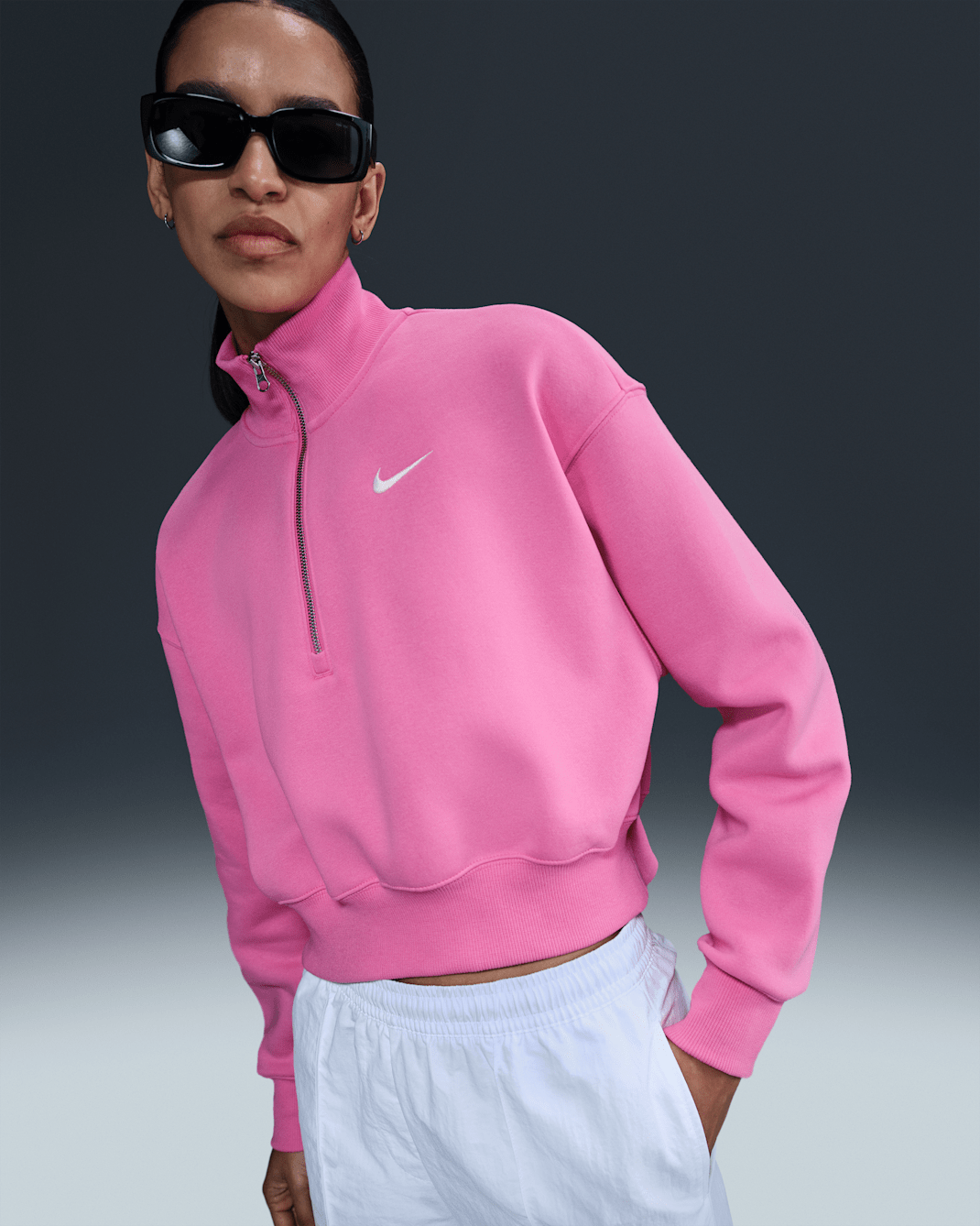 Nike Sportswear Phoenix Fleece Women's 1/4-Zip Cropped Sweatshirt - Playful Pink/Sail
