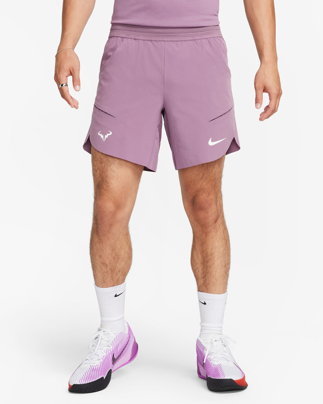 Rafa 男款 Nike Dri-FIT ADV 7" 網球短褲 - Violet Dust/Green Glow/白色