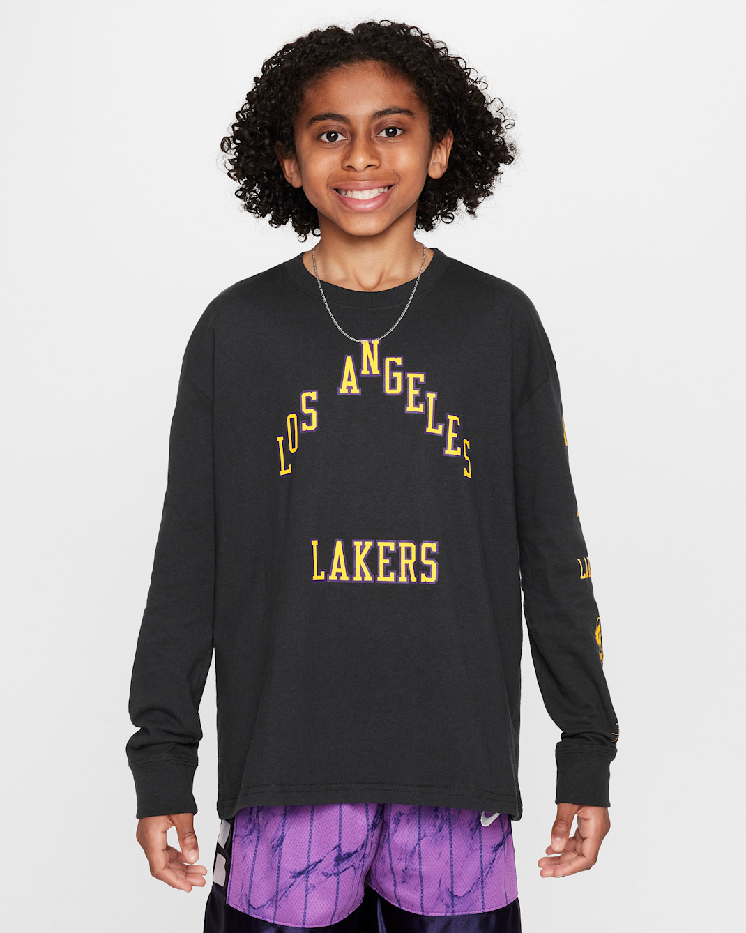 Los Angeles Lakers 2023/24 City Edition Older Kids' (Boys') Nike NBA Max90 Long-Sleeve T-Shirt - Black