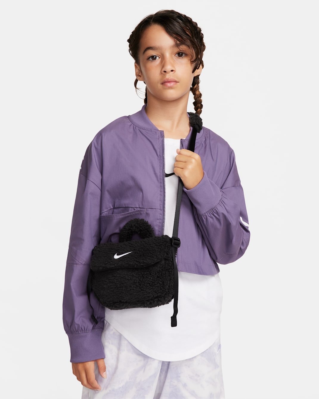 Nike Kids' Faux Fur Cross-Body Bag (1L) - Black/Black/White