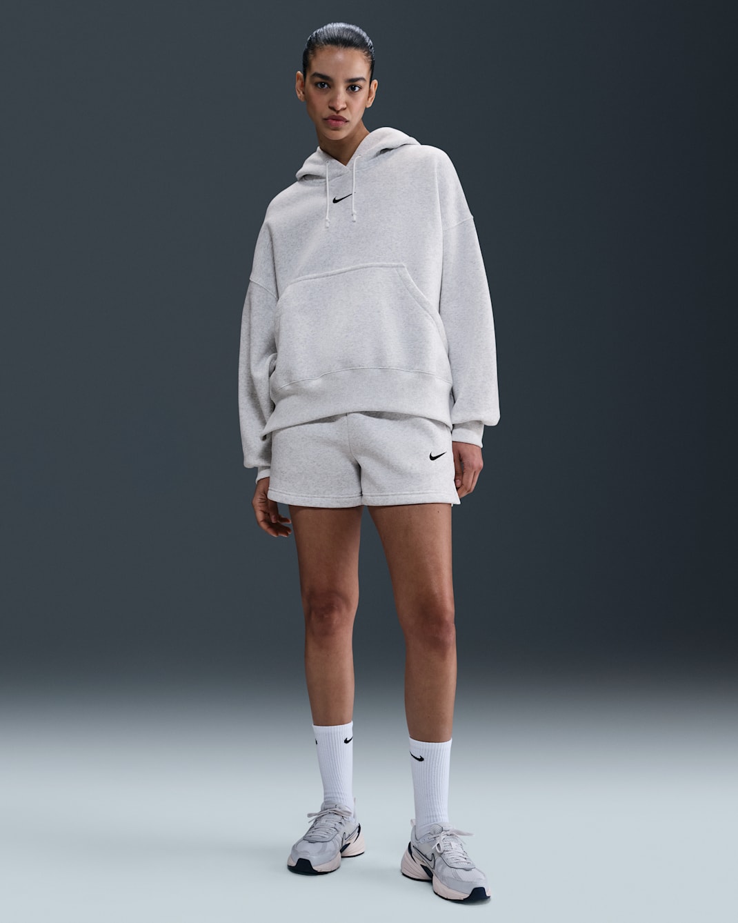 Nike Sportswear Phoenix Fleece Women's Mid-Rise 4" Shorts - Birch Heather/Black