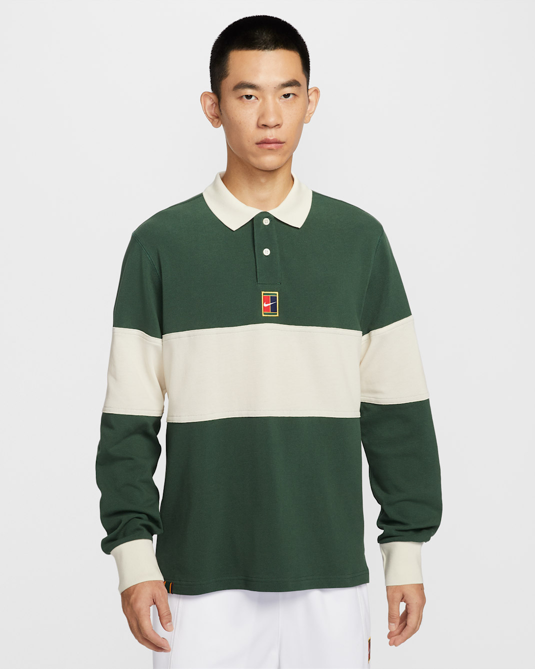 NikeCourt Men's Heritage Tennis Long-Sleeve Polo - Fir/Pale Ivory