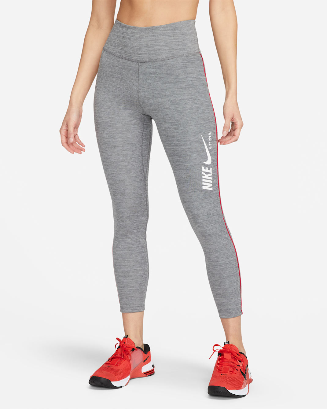 Nike One Women's Mid-Rise 7/8 Graphic Leggings - Iron Grey/Heather/Mystic Hibiscus/White
