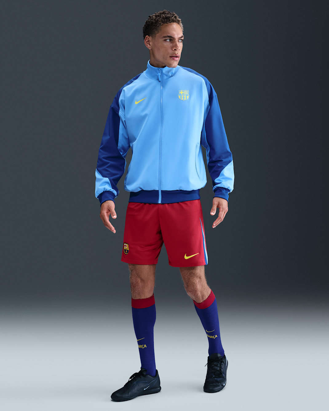 FC Barcelona 2025/26 Stadium Fourth Nike Dri-FIT Replika-Fußballshorts (Herren) - Salsa Red/Gym Blue/University Blue/Opti Yellow