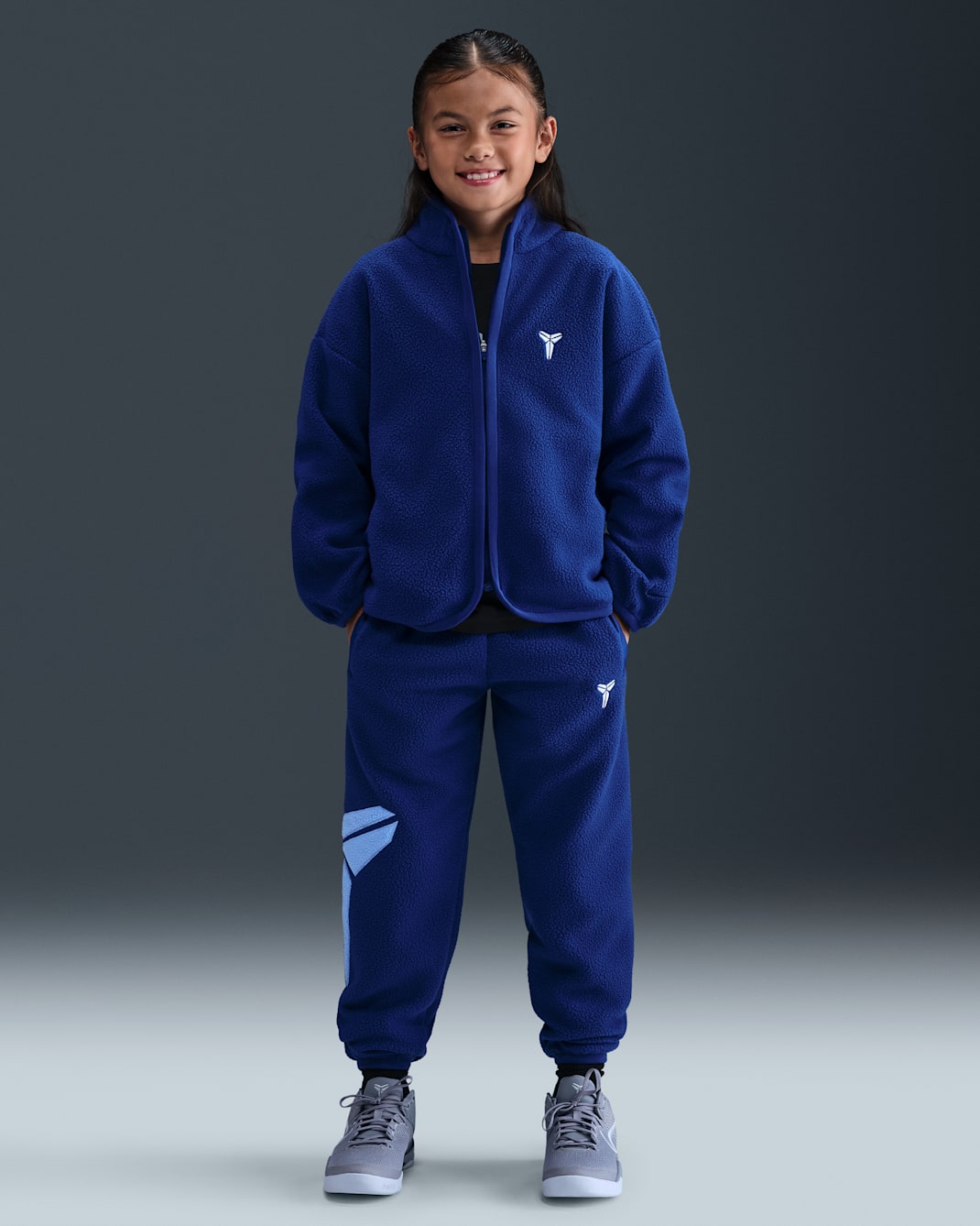 Pants de básquetbol acondicionados para el invierno Kobe para niños talla grande - Azul royal intenso/Royal pulso/Blanco