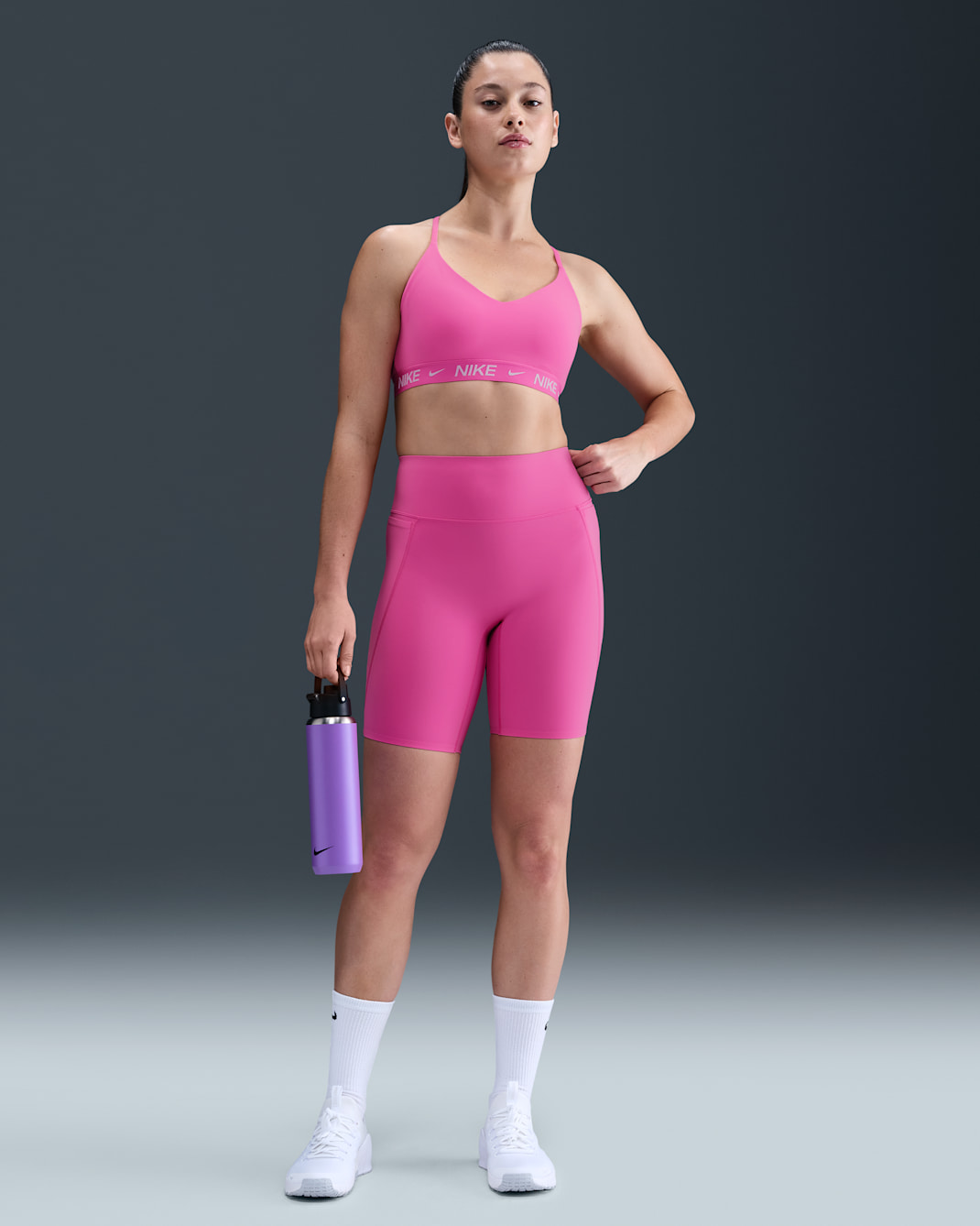 Nike Universa Women's High-Waisted 8" Biker Shorts with No Front Seam - Playful Pink/Cosmic Fuchsia/Pinkfire II