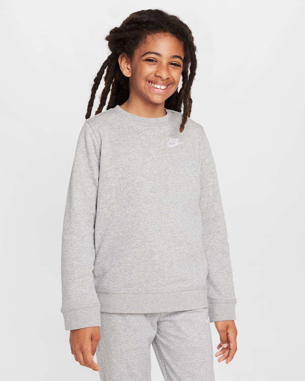 Nike Sportswear Big Kids' (Boys') French Terry Crew - Dark Grey Heather/White