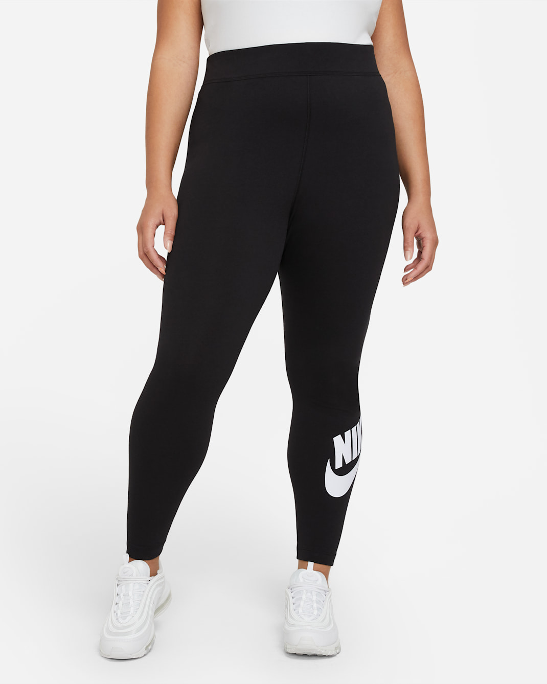 Nike Sportswear Essential Women's High-Waisted Leggings (Plus size) - Black/White