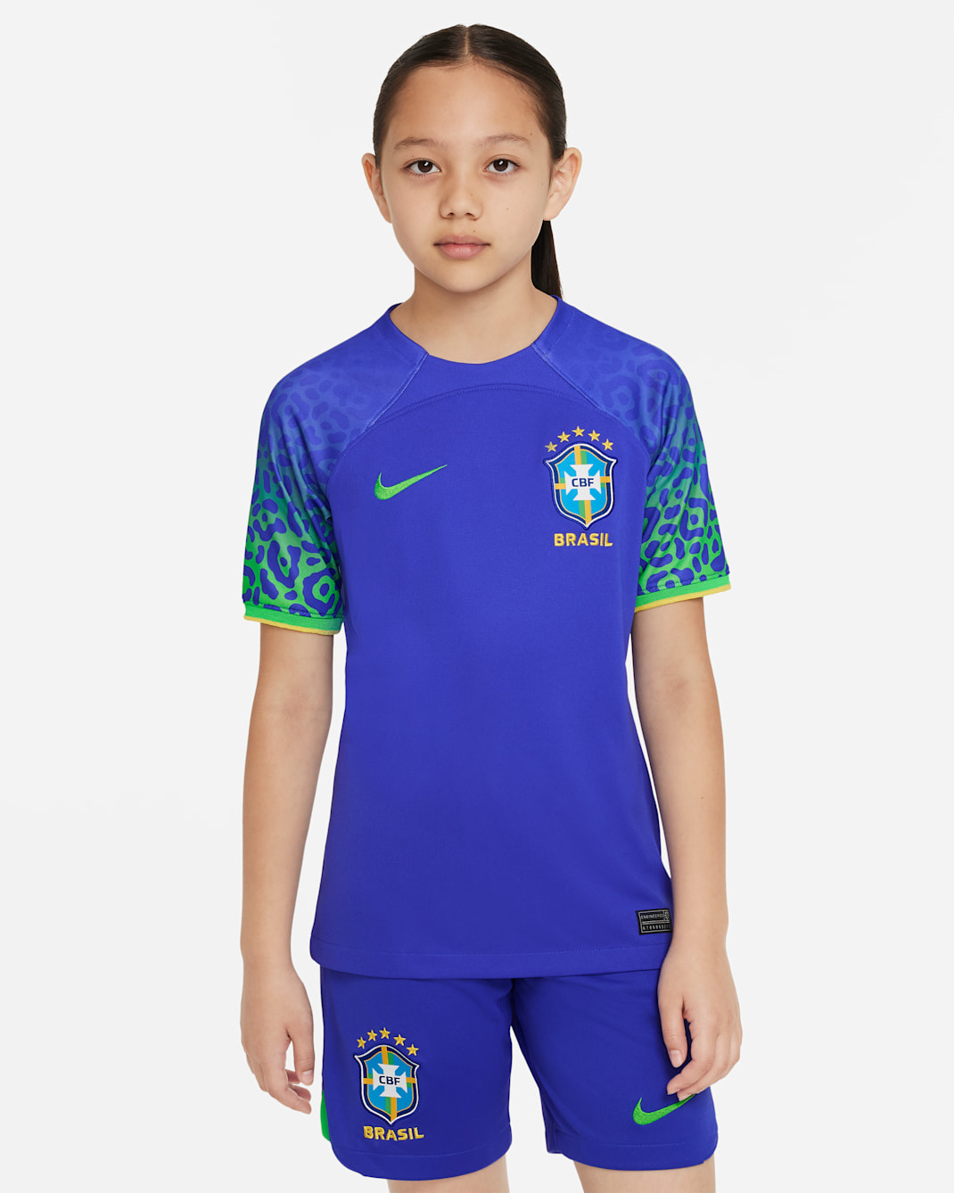 Brazil 2022/23 Stadium Away Older Kids' Nike Dri-FIT Football Shirt - Paramount Blue/Green Spark
