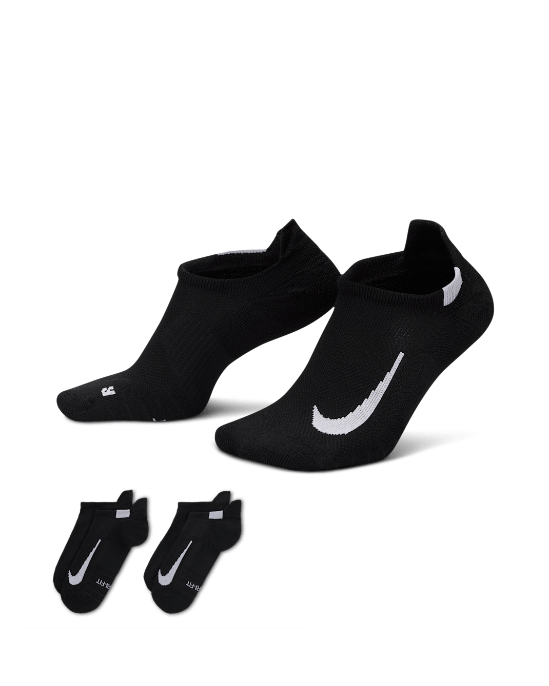 Nike Multiplier Running No-Show Socks (2 Pairs) - Black/White