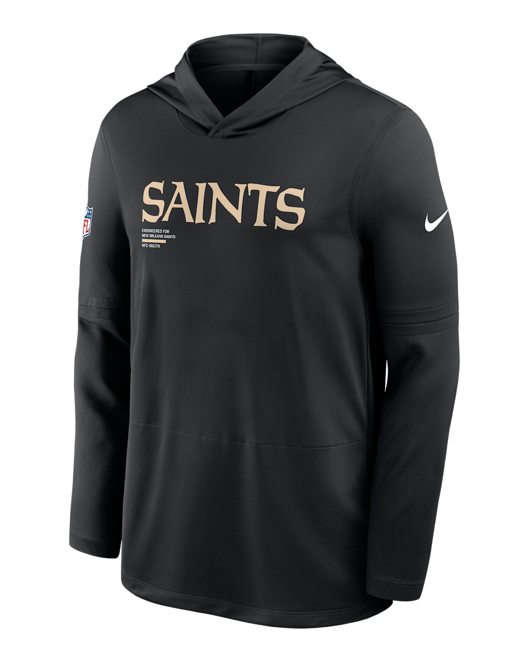 New Orleans Saints Pure Fury Sideline Men's Nike Dri-FIT NFL Long-Sleeve Hooded Top - Black