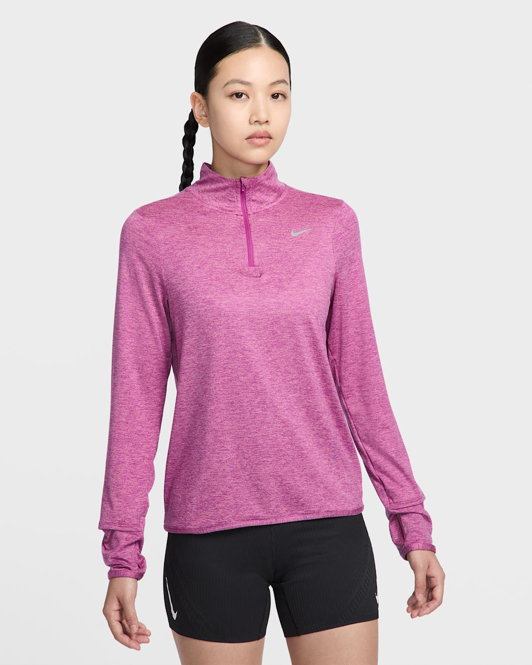 ナイキ Dri-FIT スウィフト エレメント UV ウィメンズ 1/4ジップ ランニングトップ - ホットフューシャ/プラムダスト/ヘザー