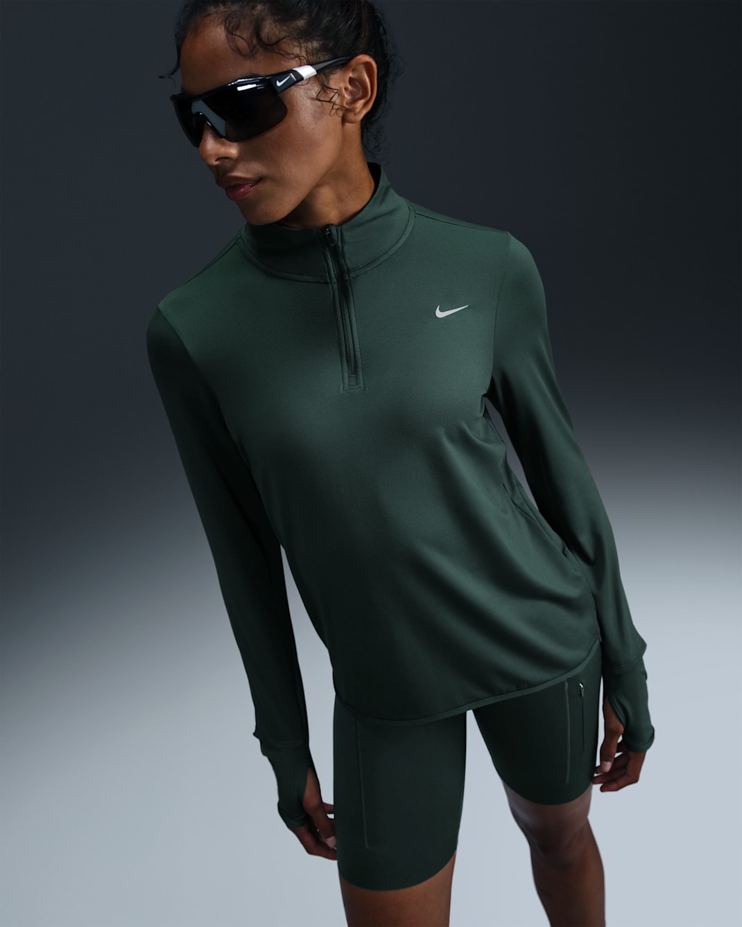 Nike Swift Element Women's UV Protection 1/4-Zip Running Top - Vintage Green