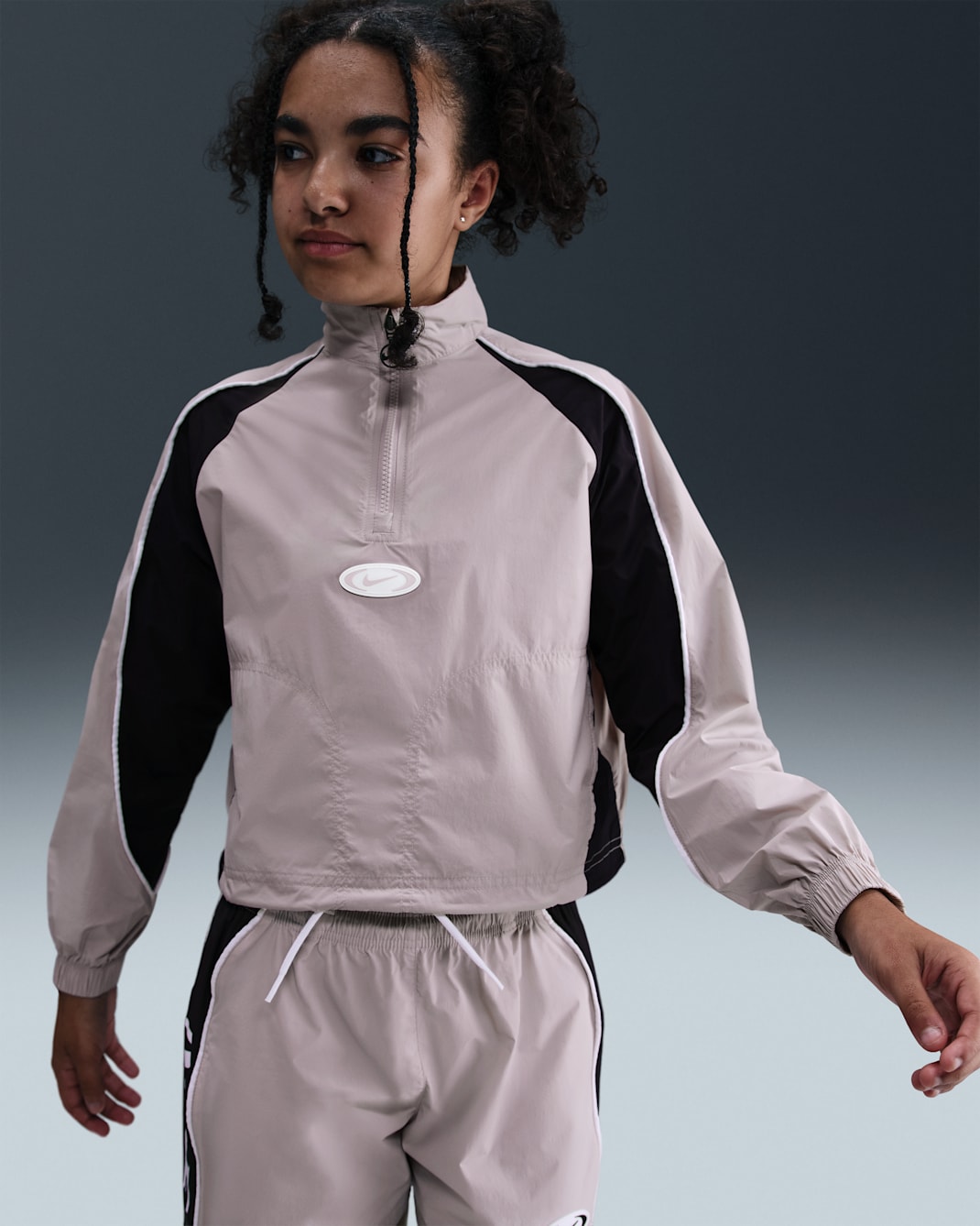 Track jacket con zip a 1/4 Nike Sportswear – Bambina/Ragazza - Platinum Violet/Nero/Bianco/Bianco