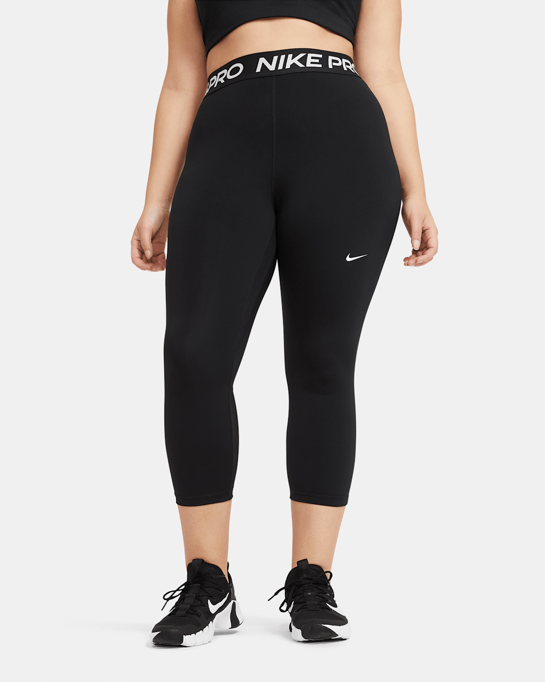 Nike Pro Women's Mid-Rise Crop Mesh-Panel Leggings (Plus Size) - Black/White