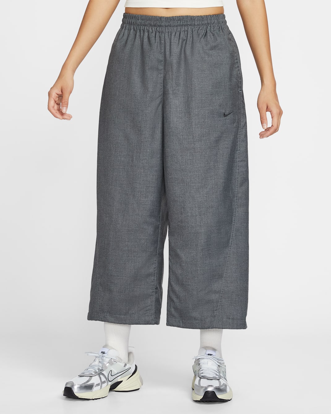 나이키 스포츠웨어 여성 오버사이즈 미드라이즈 우븐 팬츠 - 블랙/헤더/블랙