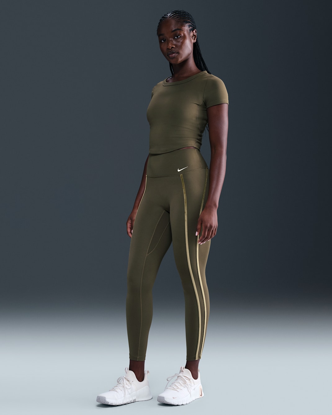 Nike One Women's High-Waisted 7/8 Leggings - Medium Olive/White