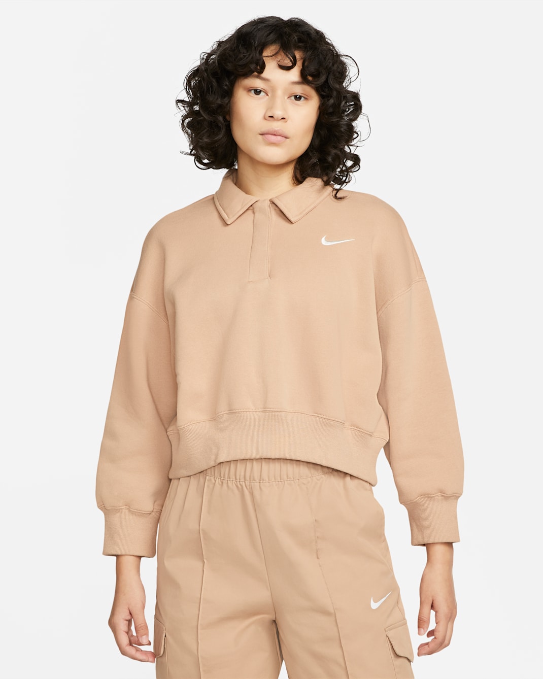 Nike Sportswear Phoenix Fleece Women's 3/4-Sleeve Crop Polo Sweatshirt - Hemp/Sail