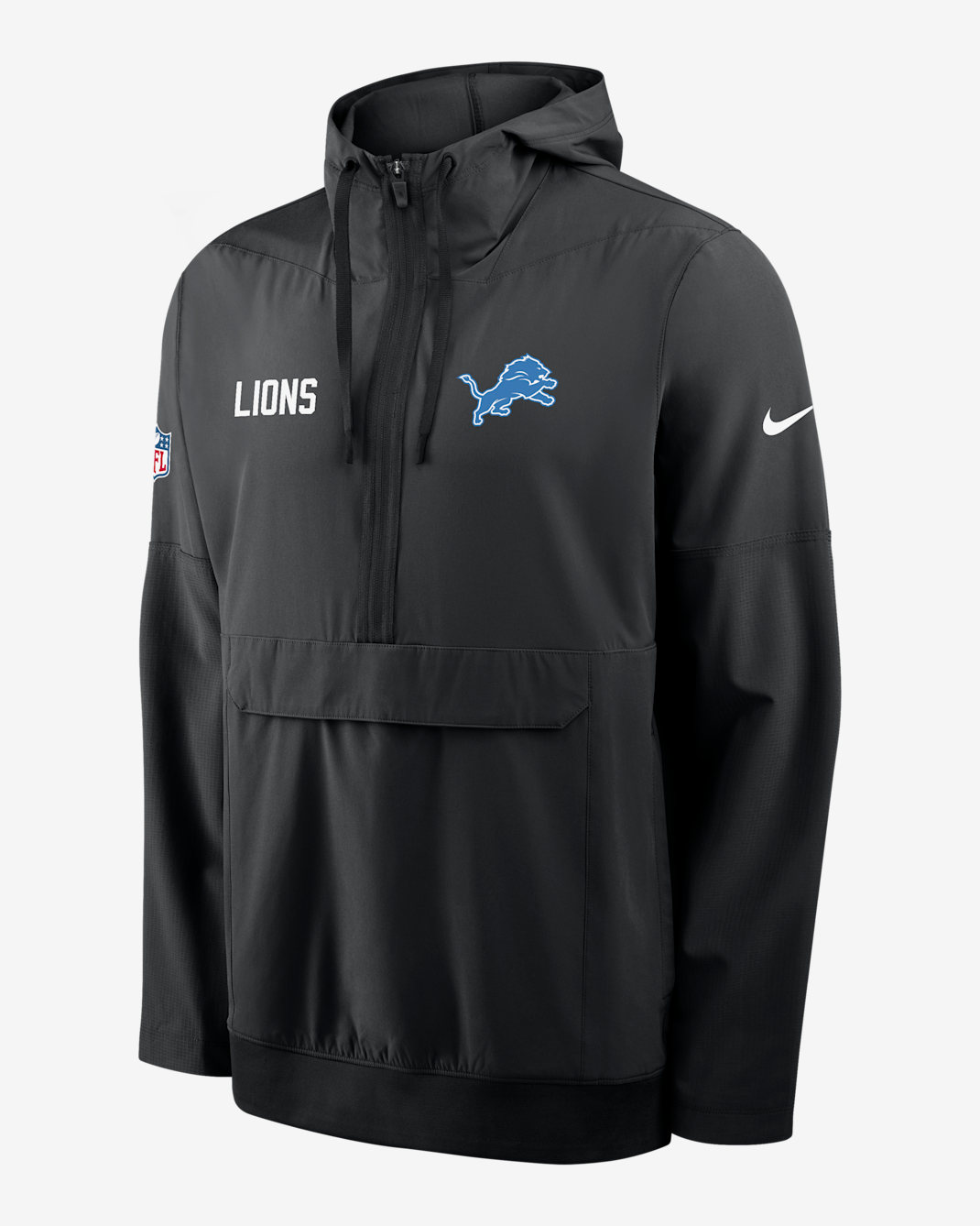 Detroit Lions Alt Option Route Anorak Men's Nike NFL 1/2-Zip Hooded Jacket - Black