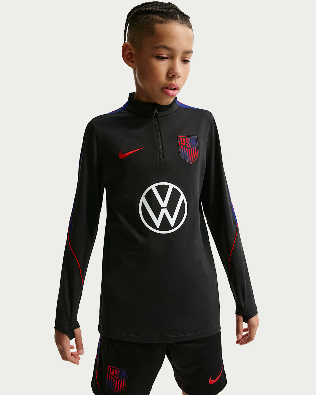 USA Strike Big Kids' Nike Dri-FIT Soccer Drill Top - Black/Deep Royal Blue/Challenge Red
