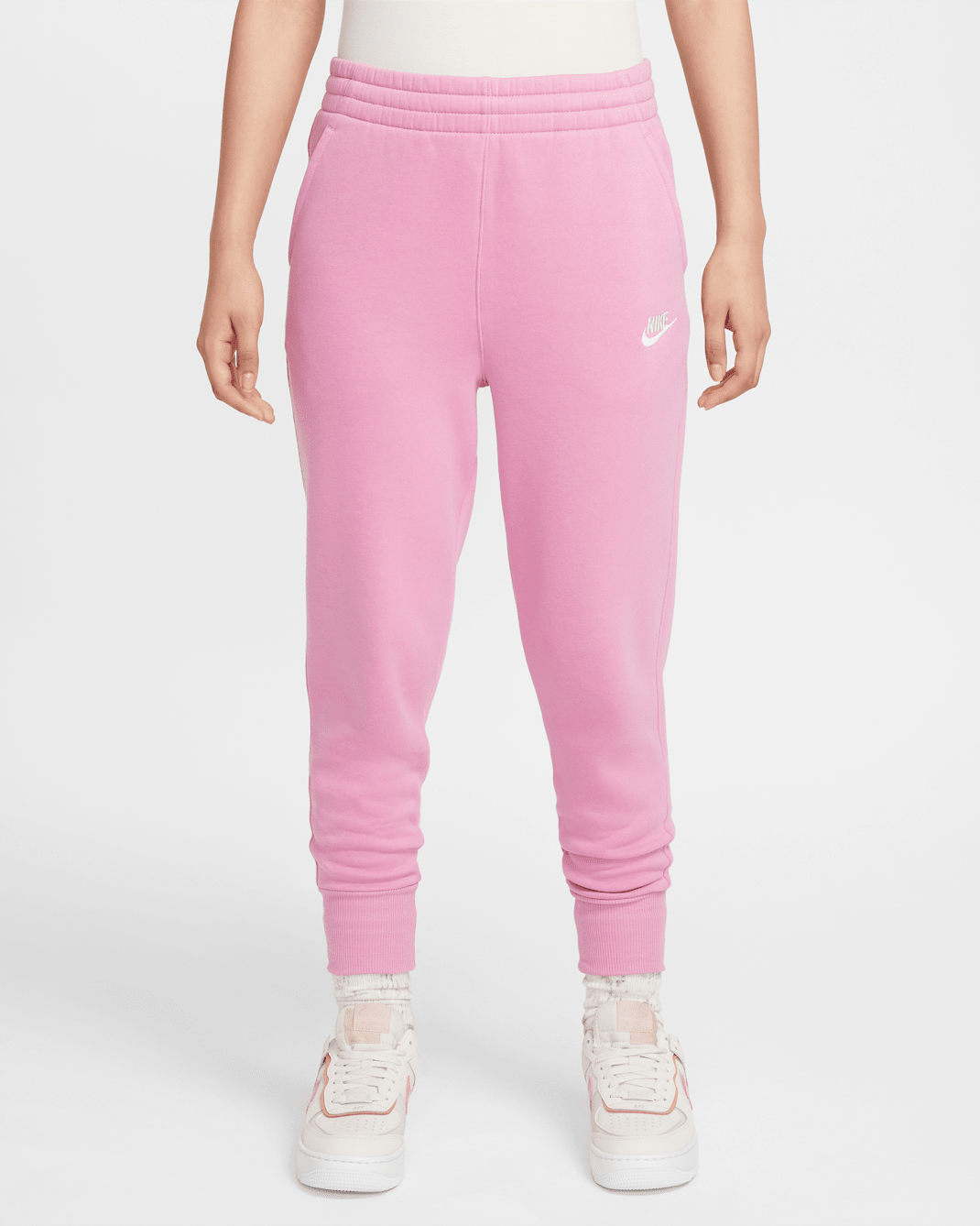 Nike Sportswear Club Fleece Older Kids' (Girls') High-Waisted Fitted Trousers - Magic Flamingo/Magic Flamingo/White
