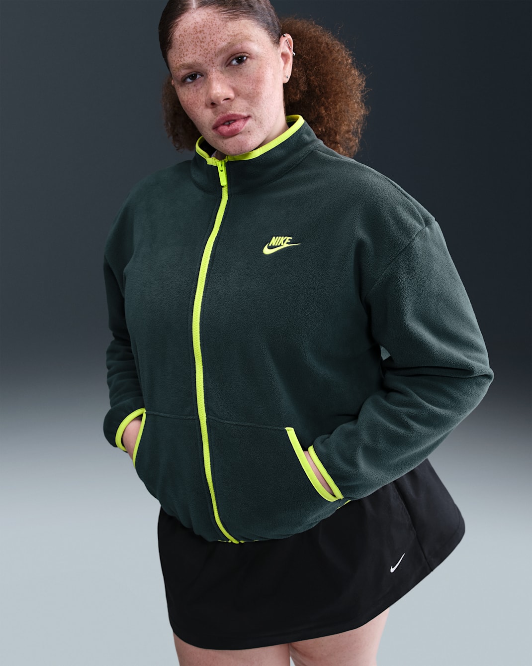 Nike Sportswear Club Fleece Women's Loose Cozy Track Jacket (Plus Size) - Seaweed/Cyber
