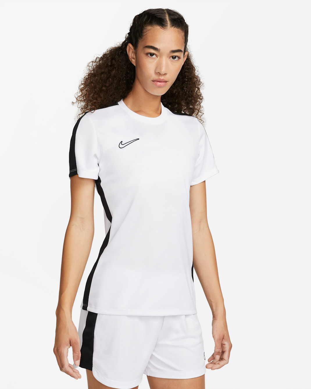 Playera de fútbol de manga corta para mujer Nike Dri-FIT Academy - Blanco/Negro/Negro