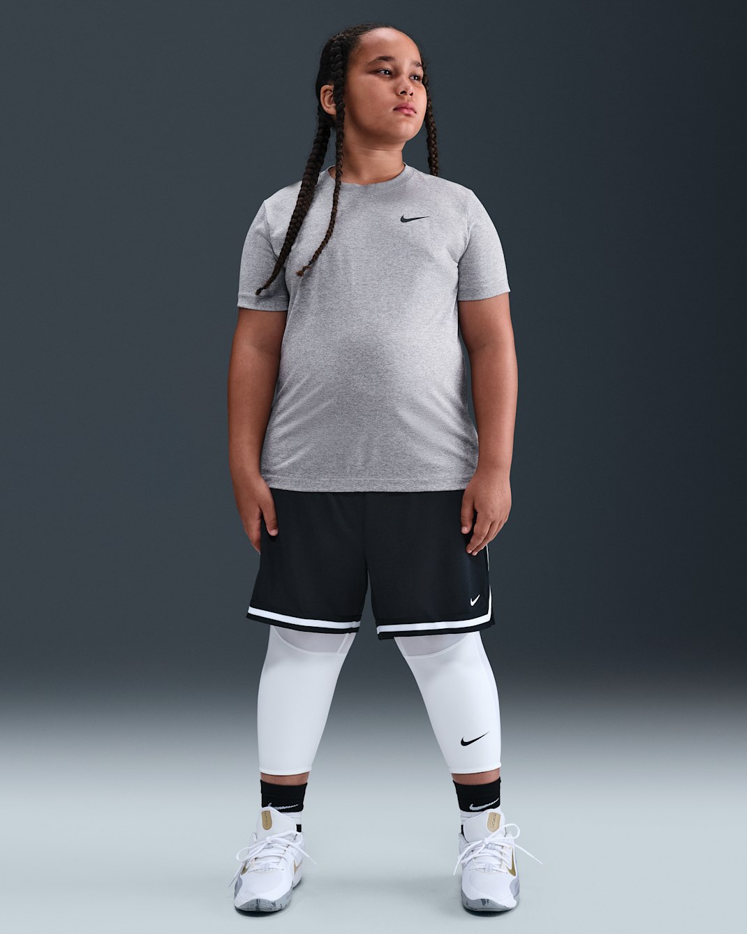 Mallas Dri-FIT de largo 3/4 para niño talla grande (talla amplia) Nike Pro - Blanco/Blanco/Negro