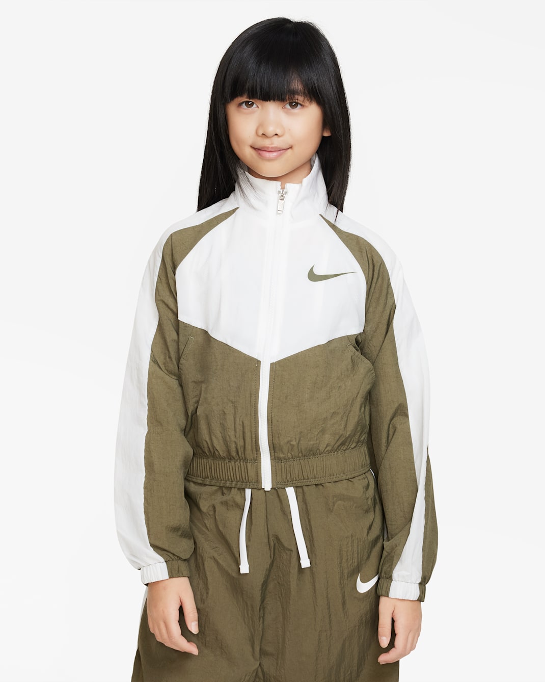 Nike Sportswear 大童 (女童) 梭織外套 - Medium Olive/白色/Medium Olive