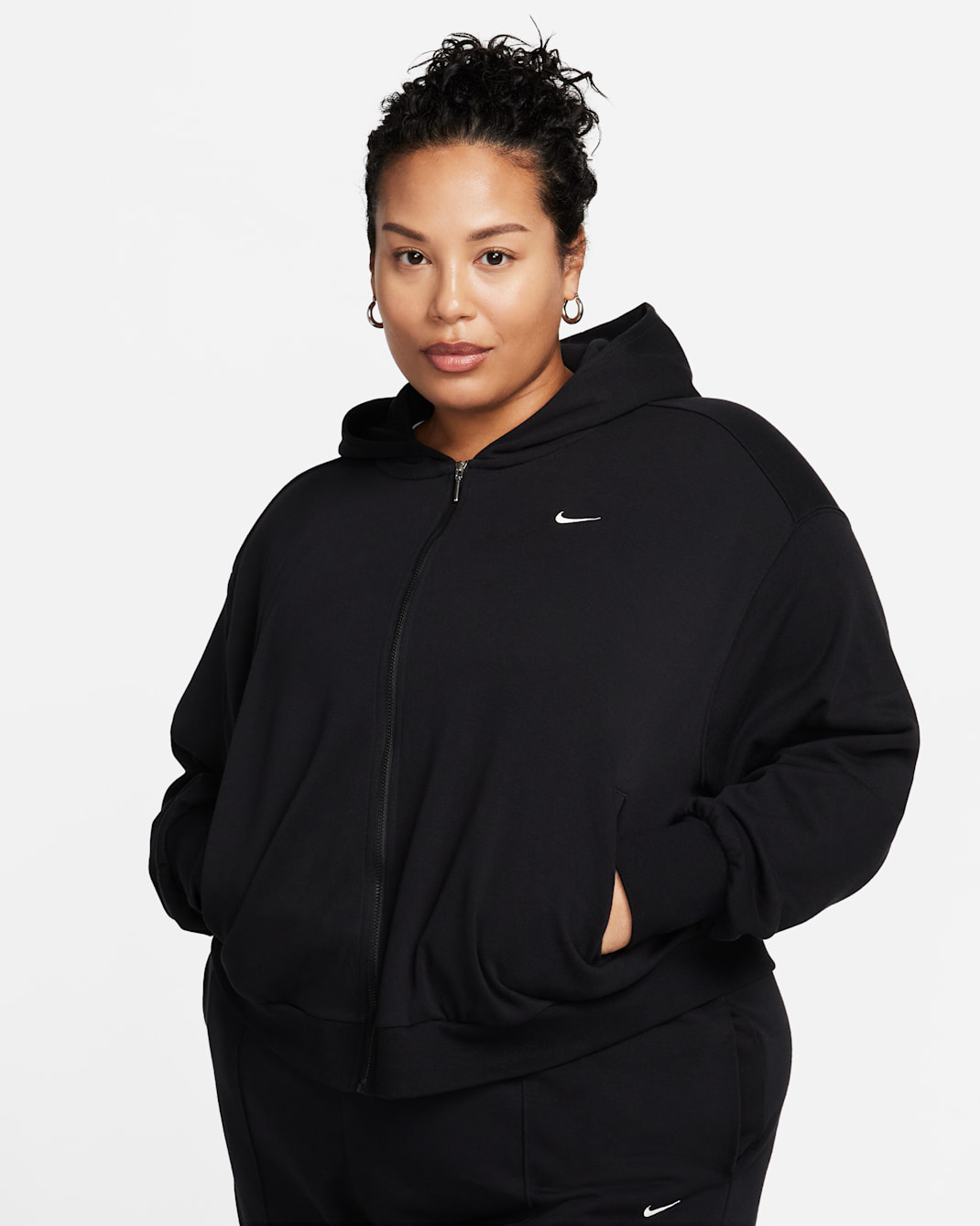 Nike Sportswear Chill Terry Women's Loose Full-Zip French Terry Hoodie (Plus Size) - Black/Sail