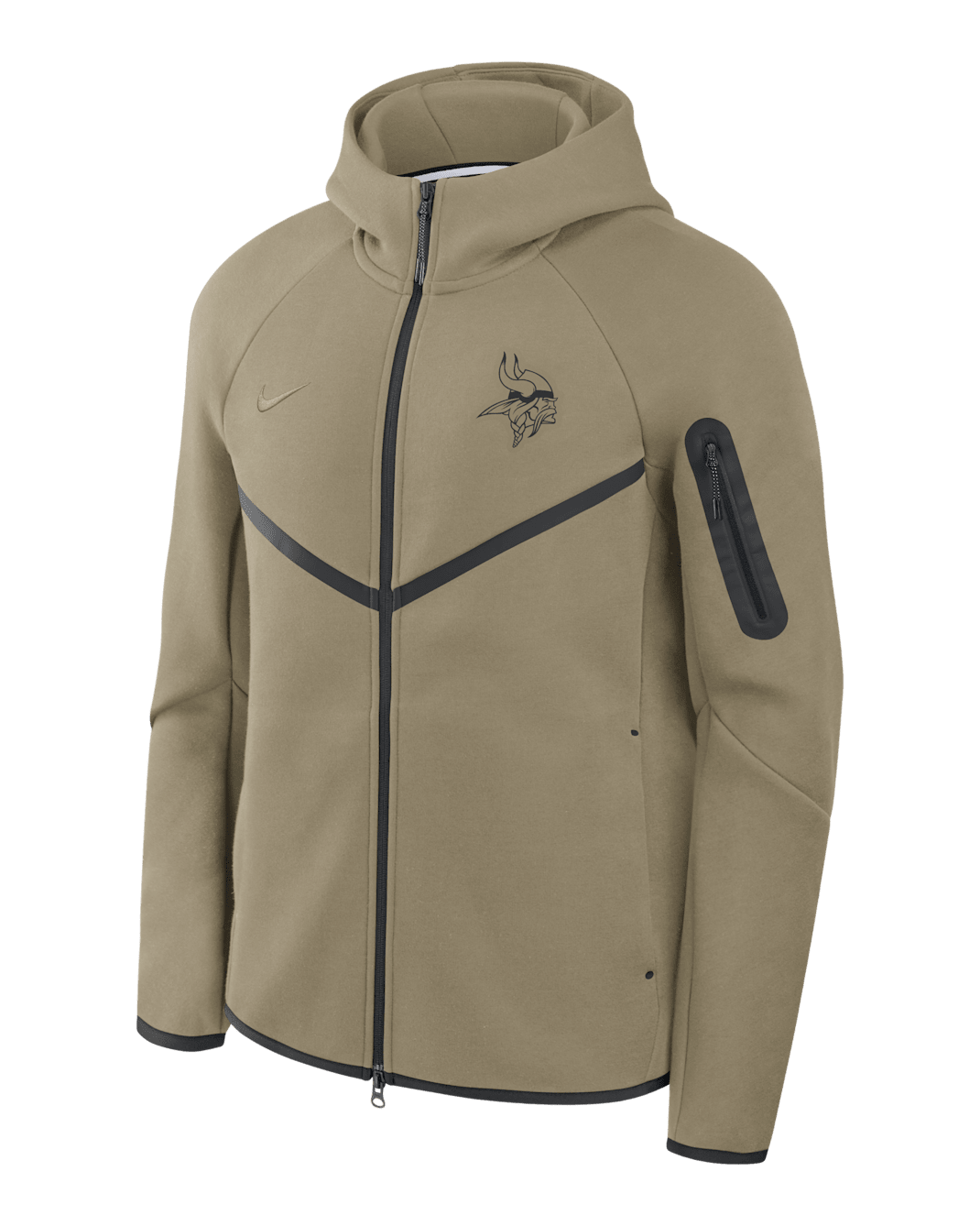 Chamarra con gorro y cierre completo Nike NFL Tech Fleece Windrunner para hombre de los Minnesota Vikings - Oliva/Negro/Oliva