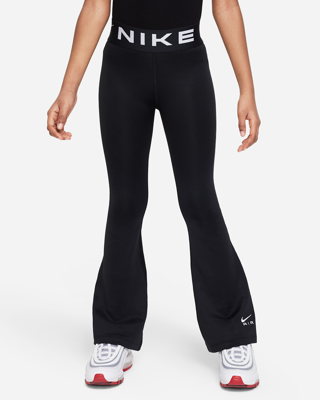 Nike Air Essential Older Kids' (Girls') High-Waisted Flared Leggings - Black/White