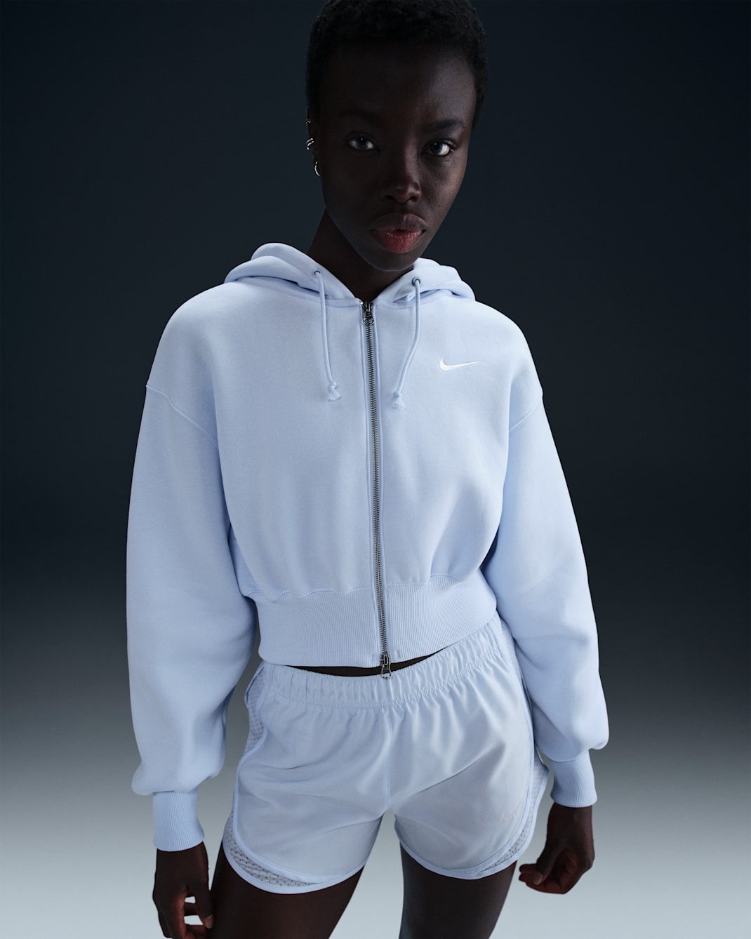 Nike Sportswear Phoenix Fleece Women's Loose Cropped Full-Zip Hoodie - Blue Tint/Sail