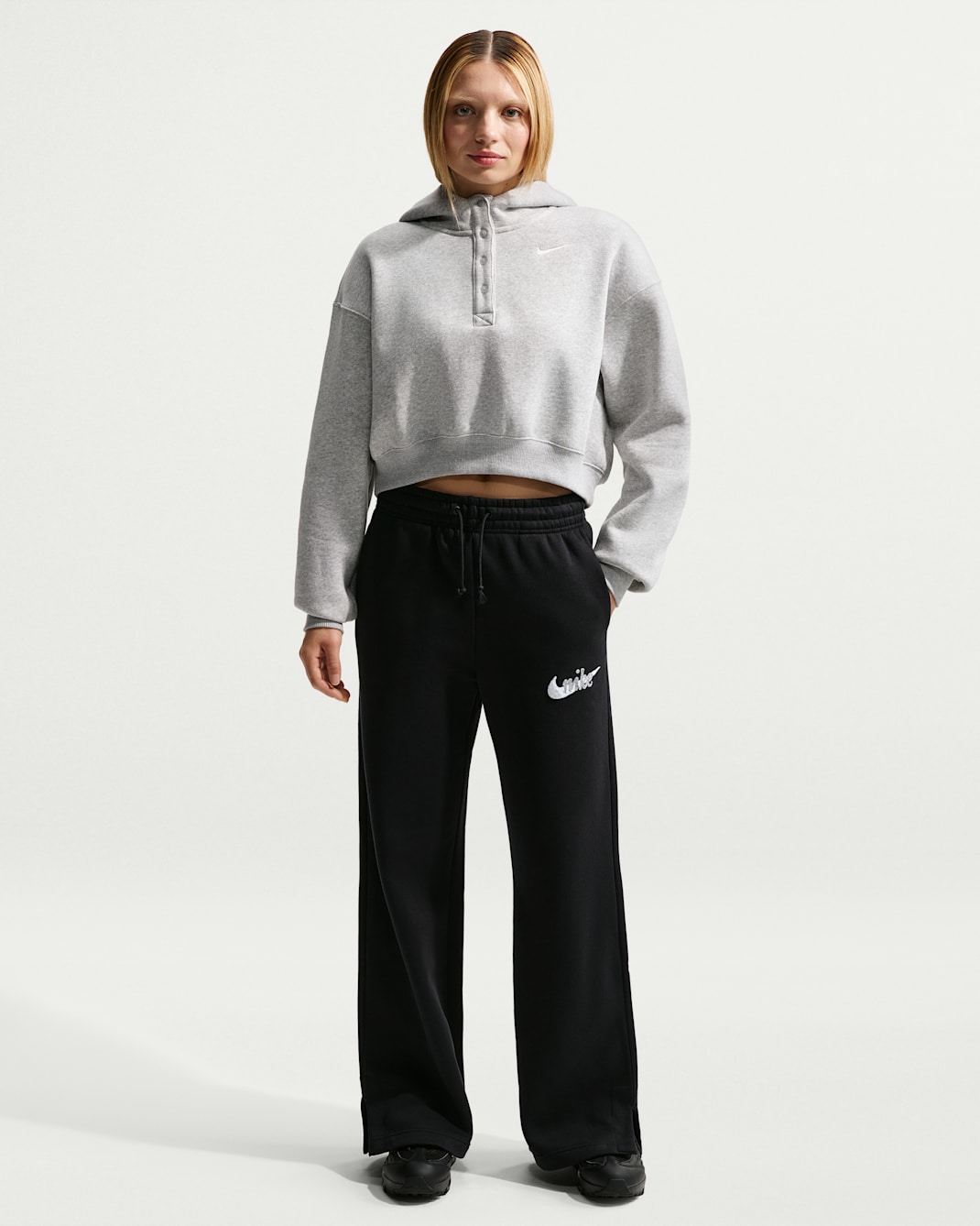 Nike Sportswear Phoenix Fleece Women's High-Waisted Wide-Leg Logo Trousers - Black/Summit White