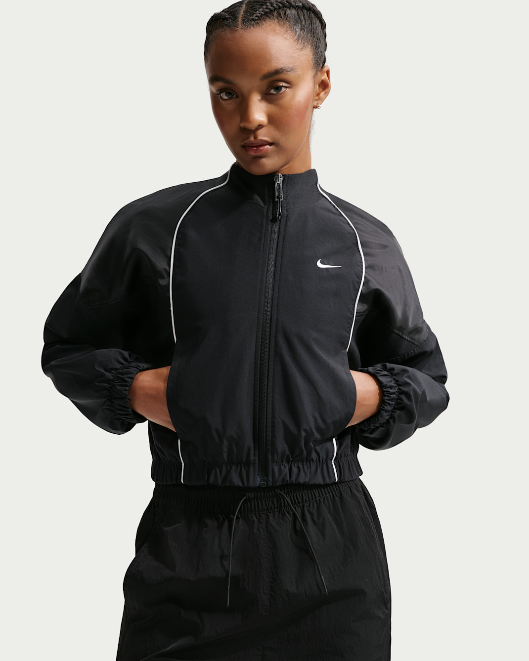 Damska bluza dresowa o skróconym kroju Nike Sportswear - Czerń/Czerń/Czerń/Sail
