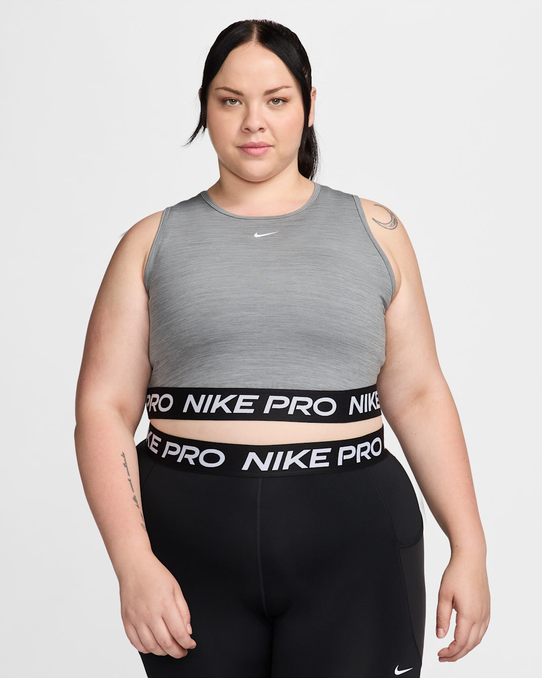 Nike Pro Women's Dri-FIT Cropped Tank Top (Plus Size) - Smoke Grey/Heather/White