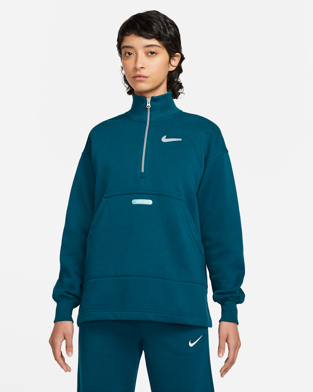Sudadera con cierre de 1/4 de tejido Fleece para mujer Nike Sportswear Swoosh - Azul valeriana/Espuma menta