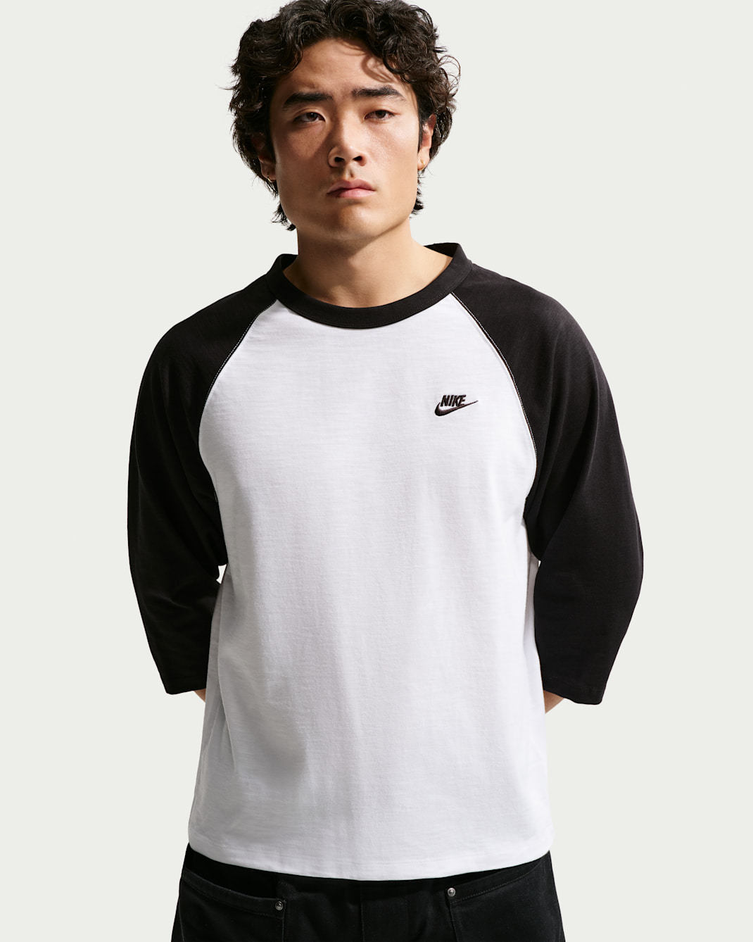 ナイキ スポーツウェア クラブ メンズ 3/4スリーブ ラグラン トップ - ブラック/ホワイト/ブラック