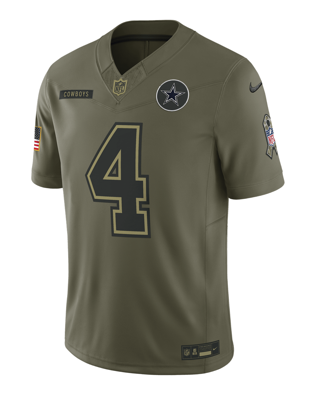 Dak Prescott Dallas Cowboys Salute to Service Men's Nike Dri-FIT NFL Limited Jersey - Medium Olive