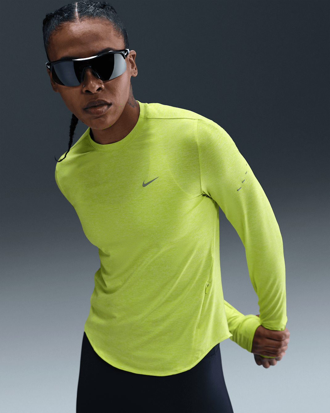 Nike Swift Women's Dri-FIT UV Long-Sleeve Crew-Neck Running Top - Cyber/Heather
